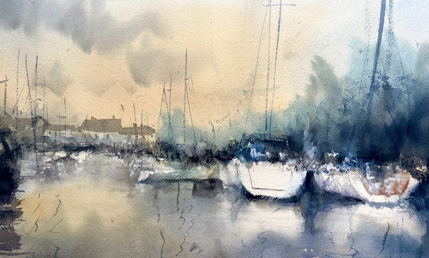 Original watercolor painting of Boats in Ile de Ré by Tigran Poghossian